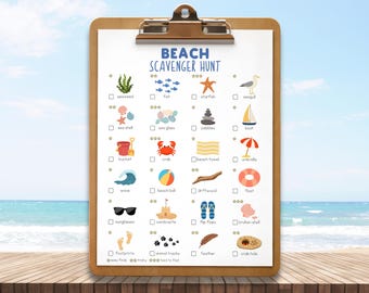 Strandspeurtocht voor kinderen, afdrukbare strandactiviteit, strandspeurtocht, zomervakantiespel, kampeeractiviteit, natuurjacht buiten