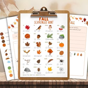 Chasse au trésor d'automne pour enfants, kit d'activités nature automnales, jeux de trésor d'extérieur à imprimer, fiches d'apprentissage préscolaire