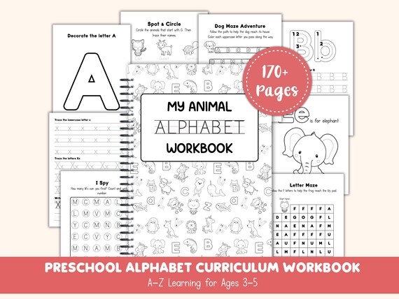 Alphabet Workbook Preschool Curriculum | A–Z Letter Tracing, Coloring & Handwriting Practice | Animal ABC Activities for Pre-K | 170+ Pages