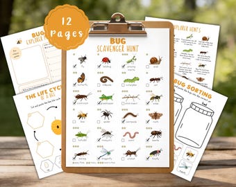 Bug Scavenger Hunt-bundel voor kinderen, insectenactiviteiten afdrukbaar, werkbladen voor natuurstudie, voorschoolse wetenschapseenheid, thuisonderwijs buiten leren