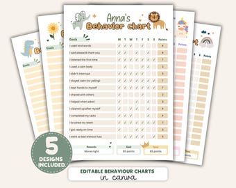 Gedragsgrafiek voor kinderen afdrukbaar, bewerkbaar takenschema voor kinderen, beloningsgrafiek, routinegrafiekbundel, dagelijkse gedragstracker, Canva-sjabloon