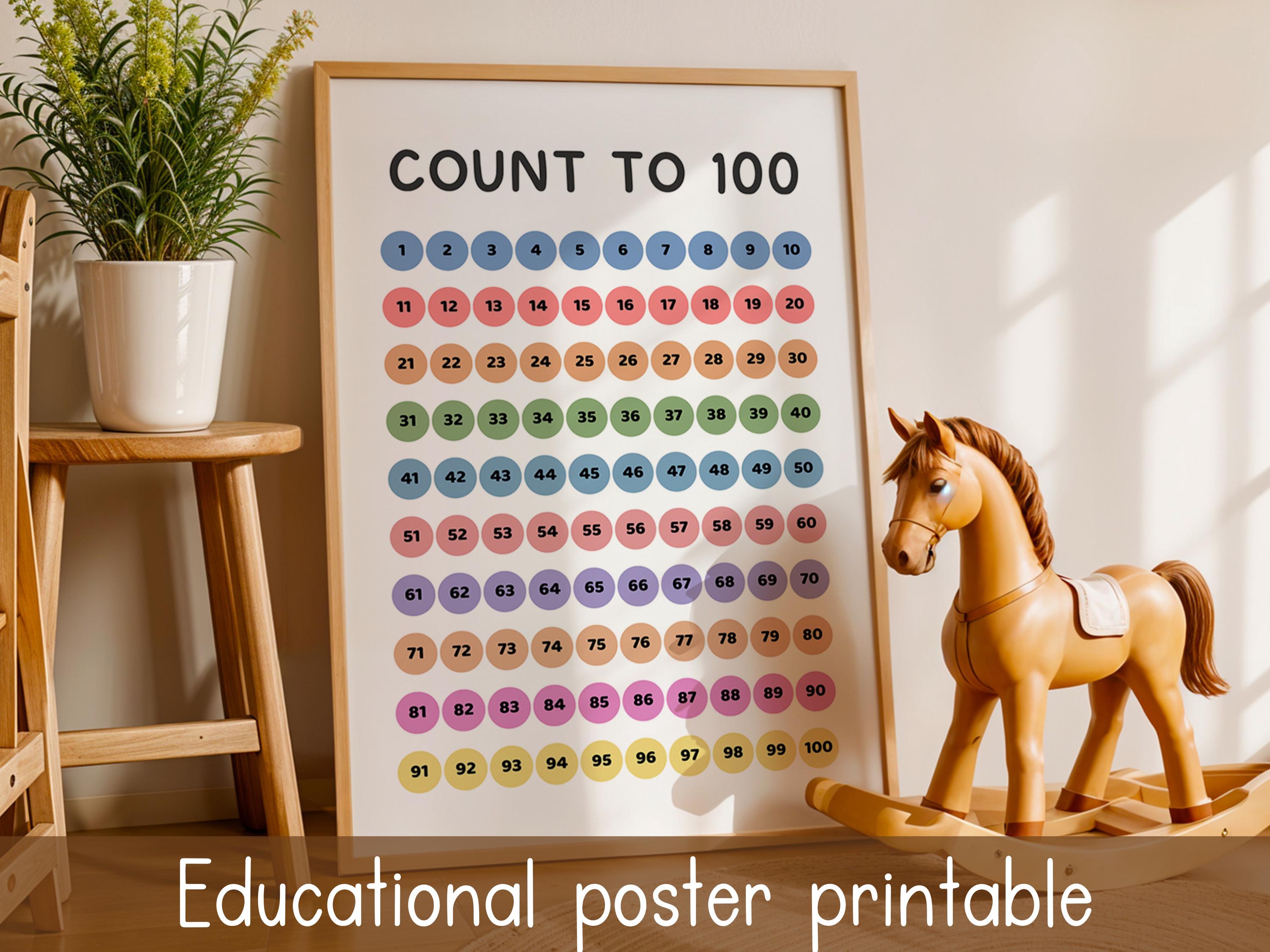 Count to 100 Chart Printable for Kids, Number Chart 1-100 Preschool ...