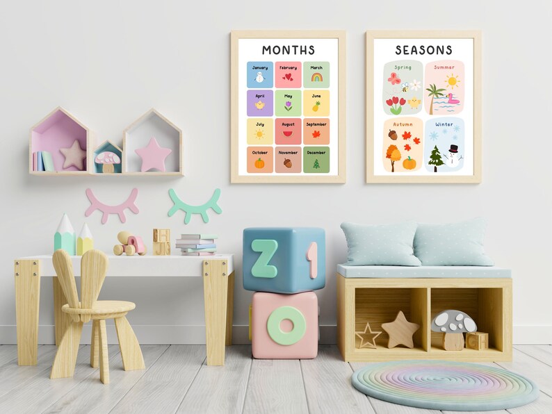 Days of the Week & Months Poster Printable, Seasons and Weather Chart ...