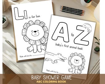 ABC babyshower kleurboek, baby's eerste ABC-boek, alfabetactiviteitenspel, afdrukbaar babyshowercadeau, DIY-babyboek, direct downloaden