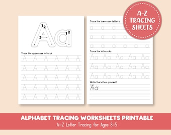 Afdrukbare werkbladen alfabettracering, handschriftoefeningen voor kleuters AZ, pagina's lettertracering voor peuters, pdf voor kleuteronderwijs