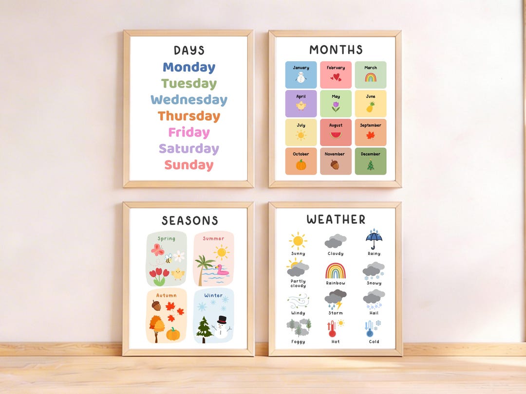 Days of the Week & Months Poster Printable, Seasons and Weather Chart ...