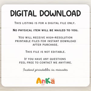 May include: White rectangular card with rounded corners, featuring the text "DIGITAL DOWNLOAD" in bold black letters. The card includes additional text about digital files and instant downloads. The Anka studio kids logo is at the bottom.