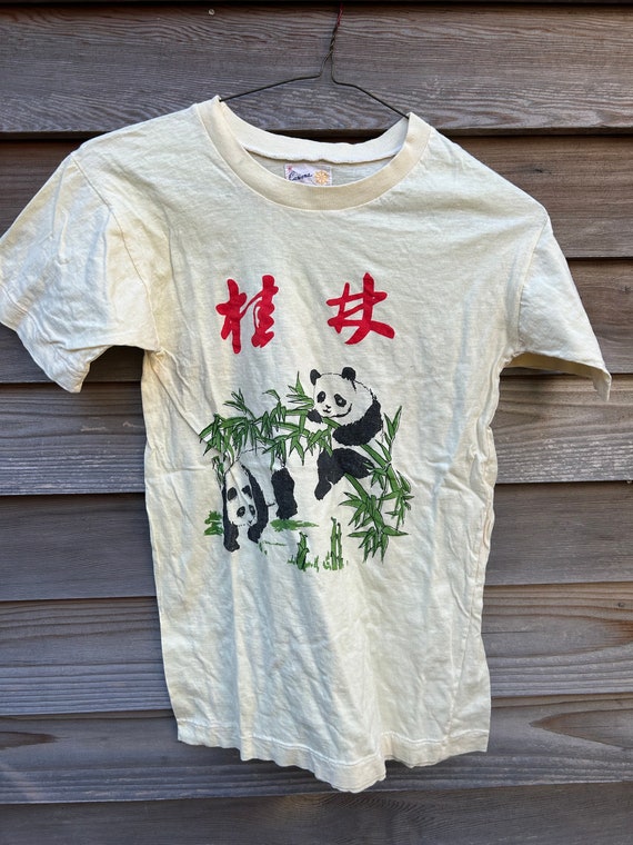 Butter Yellow Chinese Panda and Bamboo T Shirt fr… - image 1