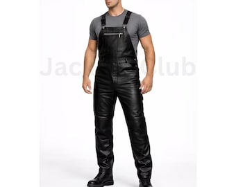 Mono de cuero genuino negro para hombre / Peto de motociclista hecho a mano