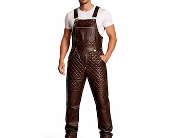 Custom Fit Herren Braun Gesteppte Leder Latzhose | Echtleder Arbeitskleidung Schürze