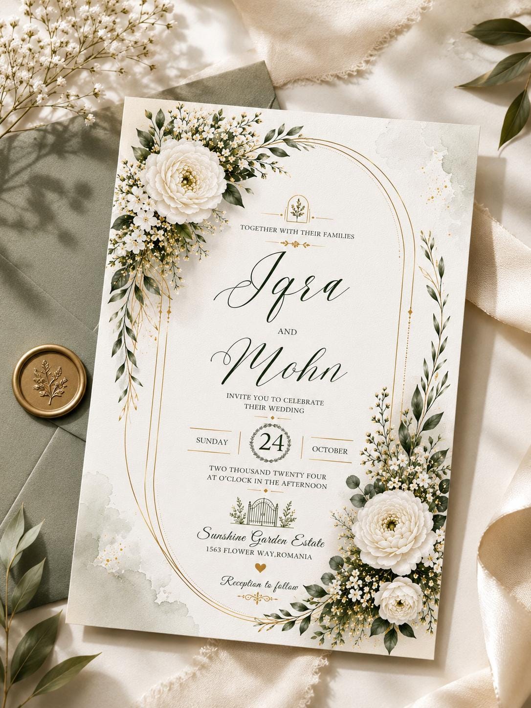Green Botanical Arch Invitation Template