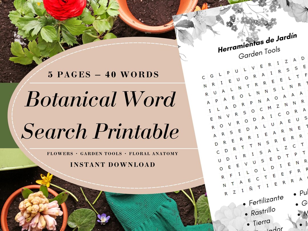 Spanish Word Search Printable – Garden Tools | Botanical Word Search ...
