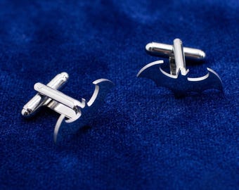 Bat Inspired Logo Badge Cufflinks, Comic Hero Style Stainless Steel Cufflinks, Fan Collection Jewelry Gift, Wedding Cufflinks, Gift for Him