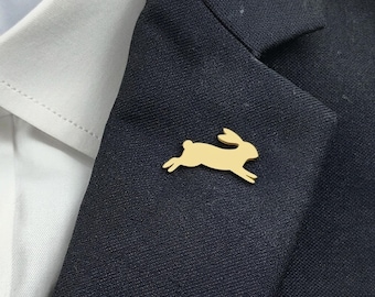 Running Rabbit Brooch Pin, Stainless Steel Animal Badge, Minimalist Metal Stud Brooch, Cute Bunny Lapel Pin, Unisex Jewelry Gift