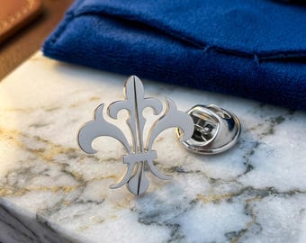 Retro Baroque Fleur De Lis Brooch, Gold Plated Silver Lapel Pin, Vintage Collar Badge, Black Suit Accessory Set, Mens Gift, Birthday Gift