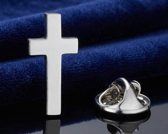 Cross Brooch Pin for Men, Stainless Steel Lapel Badge, Religious Suit Pin Accessory, Elegant Holiday Brooch, Gift for Him