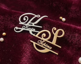 Custom Initials Brooch, Personalized Letter Lapel Pin, Stainless Steel Clothing Pin, Anti Glare Metal Brooch, Coat Sweater Jewelry