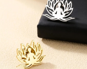 Yoga OM Lotus Brooch Pin, Stainless Steel Meditation Lapel Pin, Buddhist Amulet Jewelry for Women Men, Spiritual Zen Accessory
