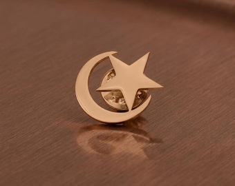 Personalized Moon and Star Brooch, Custom Stainless Steel Pin, Celestial Jewelry Gift, Moon Star Lapel Pin, Astronomy Lover Gift