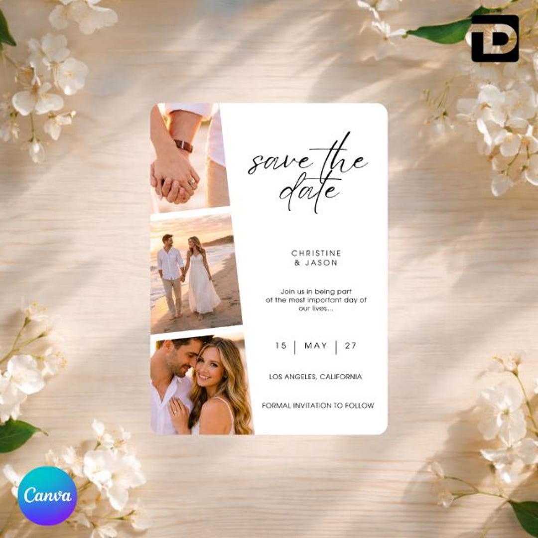 Utcom Invite Classic Save the Date Template | Editable Canva Wedding Invite ...