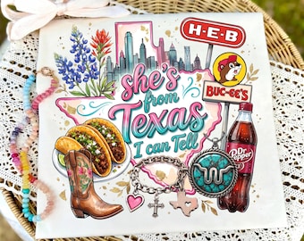 She's From Texas I Can Tell SVG, Texas Girl Coquette PNG Sublimation, Western Cowgirl DTF Design, San Antonio Shirt Graphic Digital Download