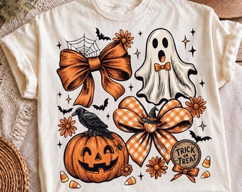 Halloween Coquette Bow Ghost Pumpkin PNG SVG,all Beanie Ghost Clipart, Halloween Png, Spooky Season Shirt