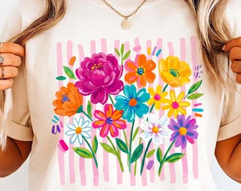 Striped Boho Floral PNG,Spring Flower Art, Preppy Floral PNG, Summer Vibes Png, Spring Flowers Png, Wildflower Png, Floral Mama