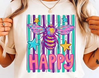 Bee Happy PNG,Positive png,Happy png, Bee Shirt Design,preppy gift