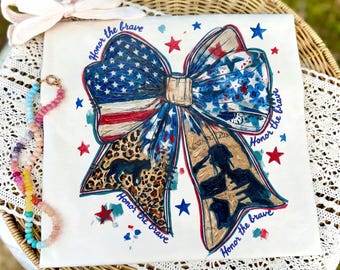 Preppy Brushstroke Patriotic Bow PNG SVG, America 4th July Png Design,USA Png, Girly Png
