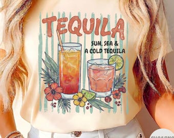 Tequila Sun Sea PNG SVG, Tropical Cocktail Shirt Design, Summer DTF Sublimation, Beach Vacation, Instant Digital Download
