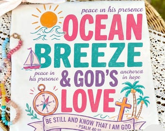 Ocean Breeze Gods Love PNG SVG, Christian Beach Shirt Design,Christian Summer Png,Summer PNG