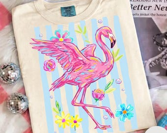 Brushstroke Flamingo Png, Preppy Floral Flamingo Png,Summer PNG,Beach vibes