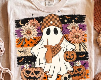 Boho Ghost Pumpkin Halloween PNG SVG, Retro Spooky Season Shirt ,Spooky Summer Shirt, Digital Download