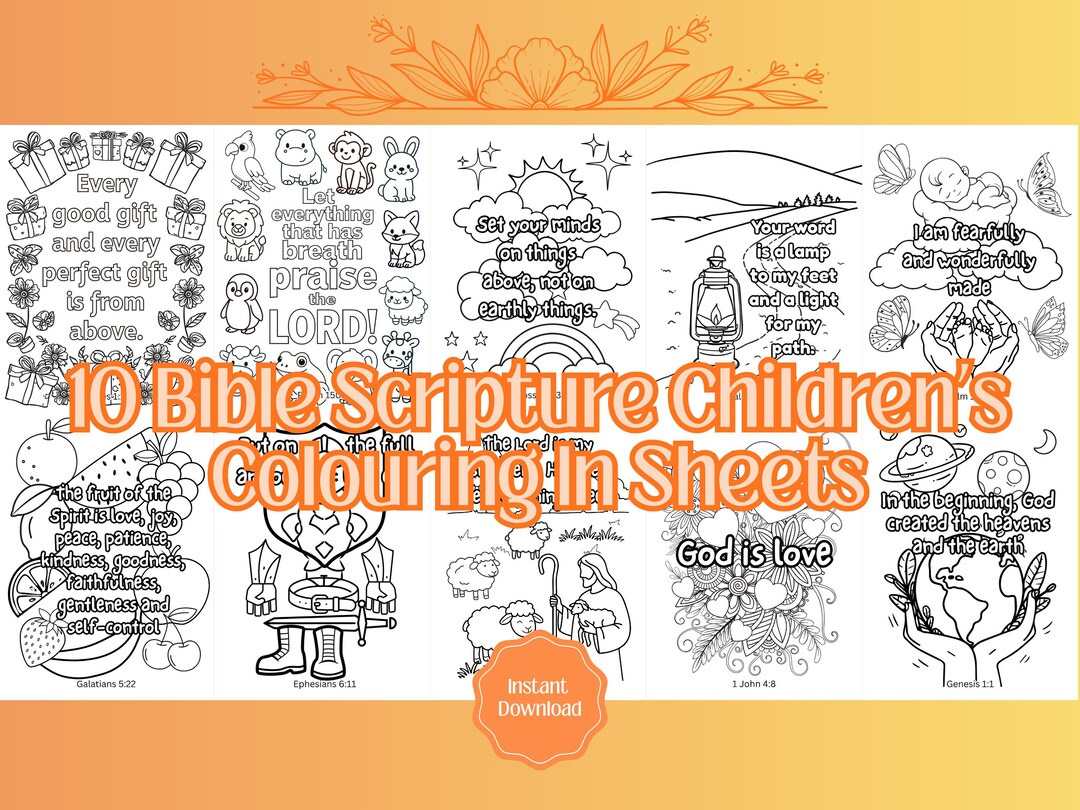 Scripture Coloring Pages Graffiti 10 Bible Verse Coloring Pages for Children Bundle | Printable Digital ...