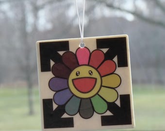 Ambientador para coche con diseño de flores de Murakami / Aroma a océano / Adorno para coche con diseño de zapatillas / Decoración para coche con temática de hip hop y zapatillas
