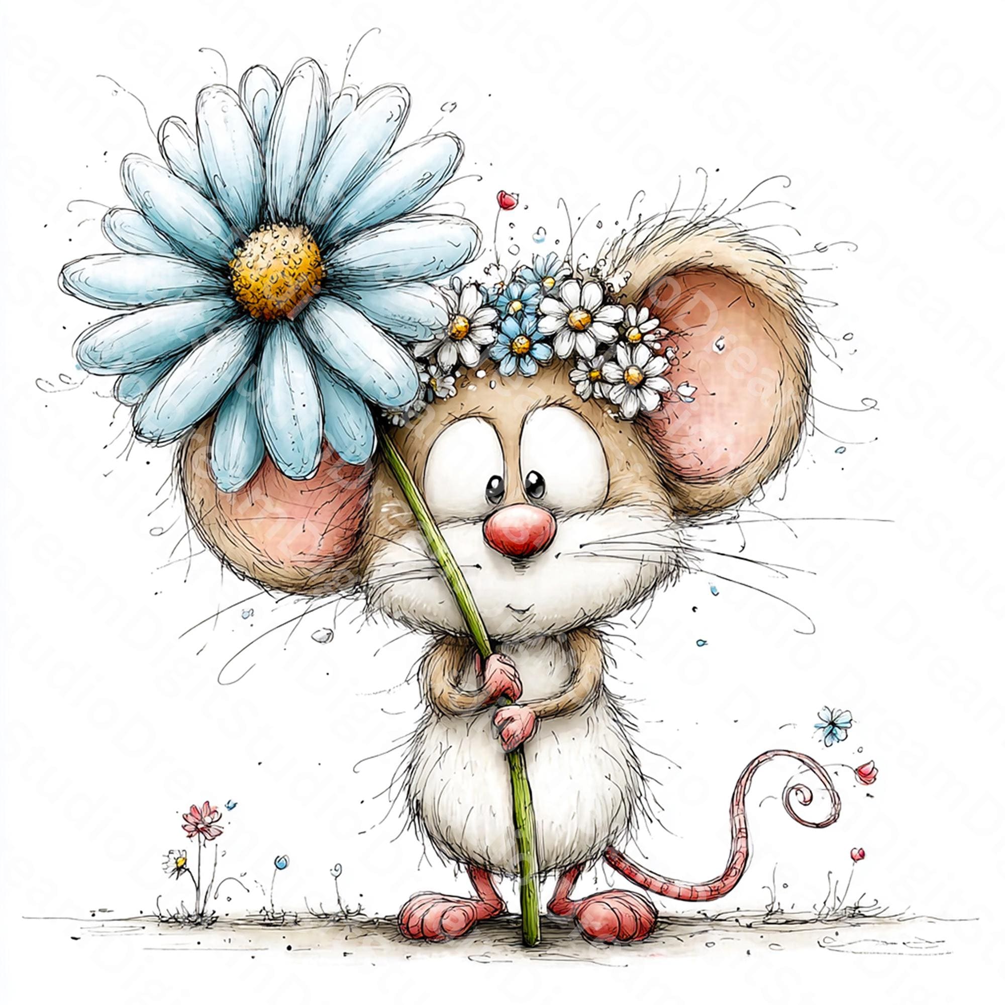 Mouse Off Spring Cute Spring Mouse Clipart Bundle, Floral Mouse, Spring Elements ...