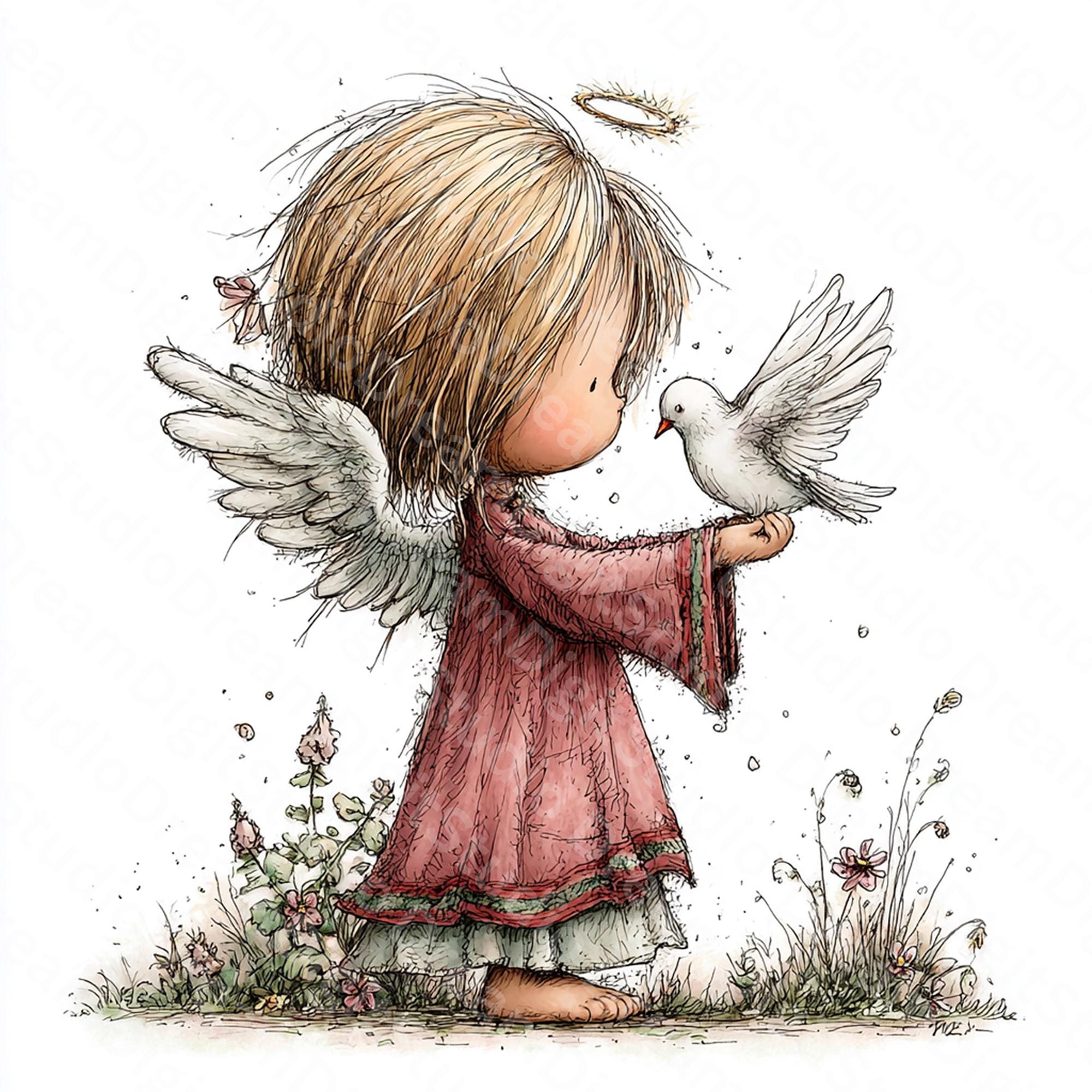 Whimsical Baby Angels Clipart: Angelic Graphics Watercolor Clipart ...