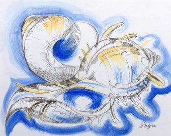 Couple of Shells - Pen and Ink Drawing On Paper, print or original, nature, sea, ocean, nautical, graphic, gift or modern home decor