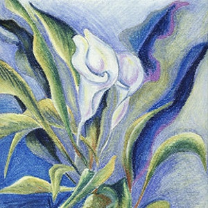 Calla Blue series of 3 Oil Pastel Drawing On Paper by Snejana Videlova PRINT or ORIGINAL available image 2
