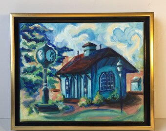 Park Ridge NJ railroad station - Oil Painting by Snejana Videlova, landscape, cityscape,perfect gift for holidays