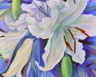 Commission an Original Lily/Dahlia painting, Impressionist Bold Happy Oil Painting, Made to Order, perfect gift for holidays