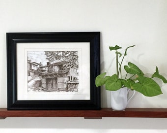 Bulgarian Village #07 Mediterranean Landscape, Pen On Arch. Paper, Print or Original, perfect graphic decor, gift