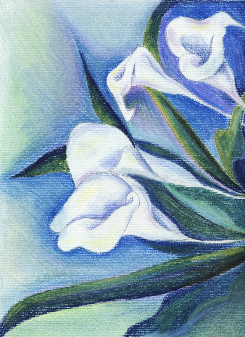 Calla Blue series of 3 Oil Pastel Drawing On Paper by Snejana Videlova PRINT or ORIGINAL available image 3