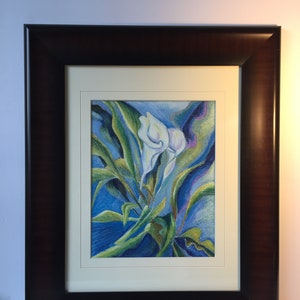 Calla Blue series of 3 Oil Pastel Drawing On Paper by Snejana Videlova PRINT or ORIGINAL available image 5