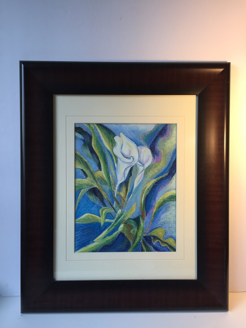 Calla Blue series of 3 Oil Pastel Drawing On Paper by Snejana Videlova PRINT or ORIGINAL available image 5