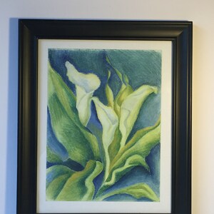 Calla Blue series of 3 Oil Pastel Drawing On Paper by Snejana Videlova PRINT or ORIGINAL available image 6