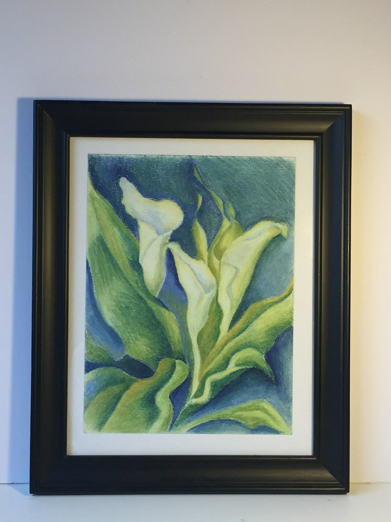 Calla Blue series of 3 Oil Pastel Drawing On Paper by Snejana Videlova PRINT or ORIGINAL available image 6