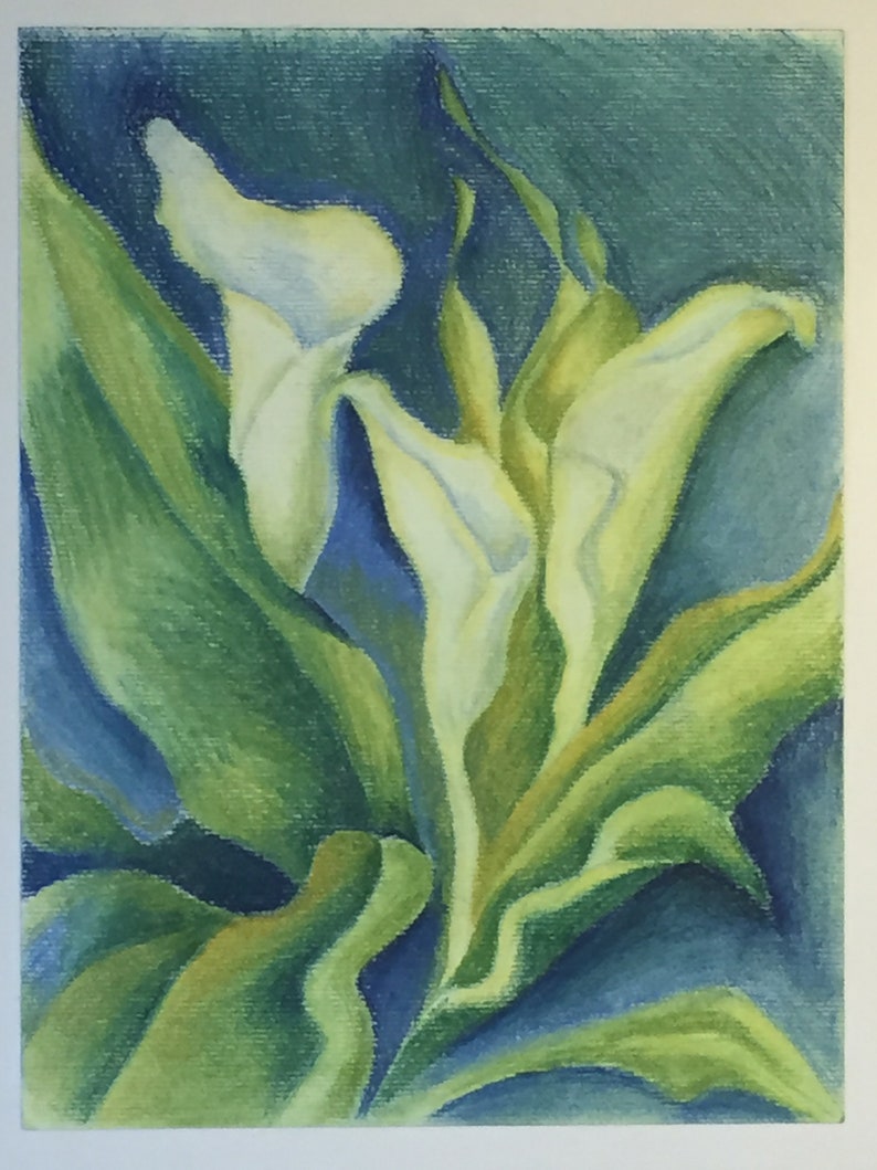 Calla Blue series of 3 Oil Pastel Drawing On Paper by Snejana Videlova PRINT or ORIGINAL available image 4