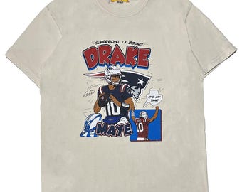 Drake Maye Superbowl Graphic T-Shirt Vintage Football Comic