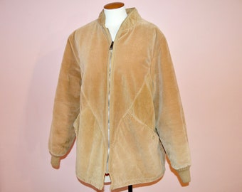 Vintage 1960s Camel Wide Whale Corduroy Bomber Jacket.  Chunky Metal Zipper.  Warm Winter Coat.  Quilted lining. Modern Men's Size XL- VM89